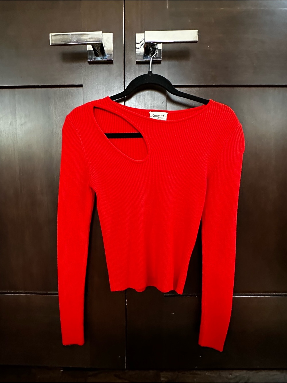 Red Ribbed Asymmetric Cutout Women’s Sweater top